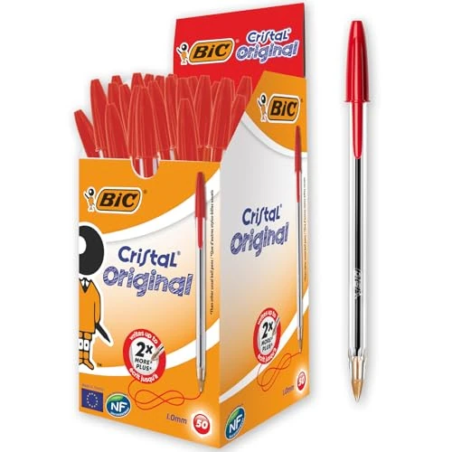 Offerta a tempo: BIC Cristal Original, Penne Rosse a Sfera, Punta Media, 1 mm, Confezione 50 Penne, Fornitura per Cancelleria Scuola e Ufficio - 0.00% da 13.16 € a 13.16 €