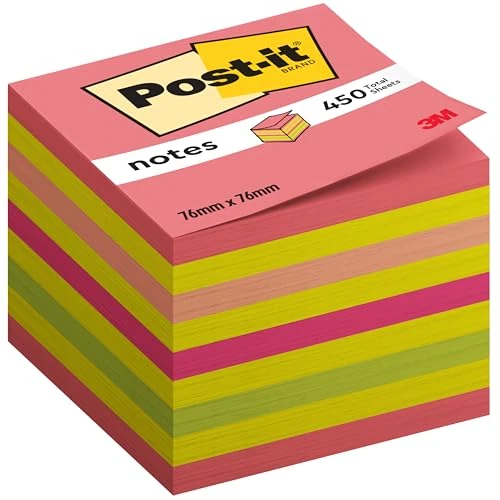 Offre limitée : Post-it Notes Cube, 450 Feuilles, 76 mm x 76 mm, Vert, Orange, Rose, Jaune de 6.99 € à 6.99 € (0.00% de remise)
