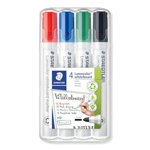 Oferta limitada: Staedtler 351 WP4 - Rotuladores para pizarra blanca Lumocolor, inodoro, secado rápido y recargable, paquete de 4 colores de 5.07 EUR a 5.07 EUR (ahorro 45%)