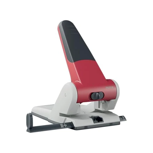 Offerta a tempo: Leitz Pratica e Robusta Perforatrice da Ufficio, Capacità fino a 65 Fogli, Rosso, Metallo, Guida di Arresto con Barra di Selezione del Formato, 51800025 - 19% da 72.79 € a 58.89 €