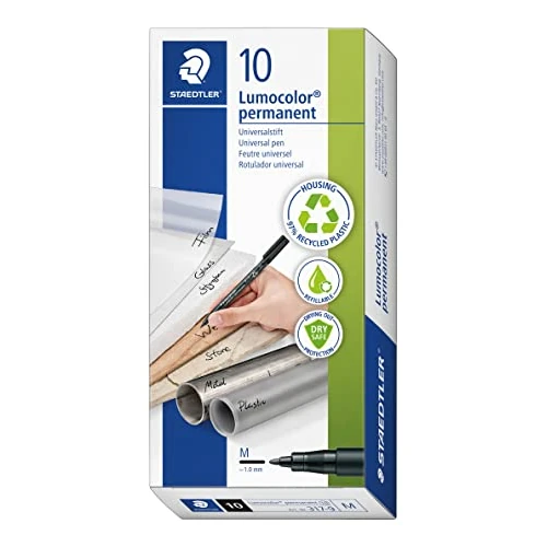 Limitiertes Angebot: STAEDTLER permanent Marker Lumocolor, schwarz, Linienbreite ca. 1,0 mm, wisch- und wasserfest, Made in Germany, nachfüllbar, lange Lebensdauer, 10 schwarze Universalstifte im Kartonetui, 317-9 von 16.05 EUR auf 14.94 EUR (Spare 7%)