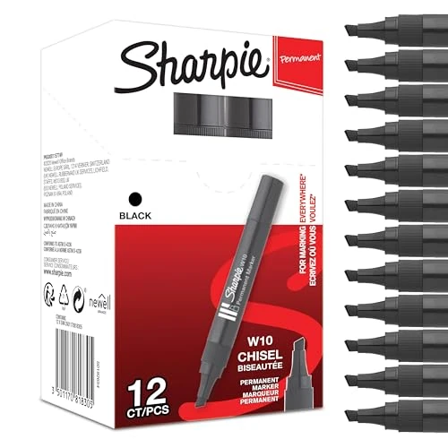 Sharpie W10 Pennarelli indelebili | punta a scalpello | nero | scatola da 12