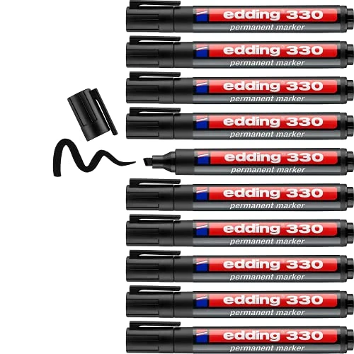Offerta a tempo: Edding 330 Marcatore Permanente, Nero, 10Pz, Punta a Scalpello 1-5 Mm, Penne Impermeabili, ad Asciugatura Rapida, a Prova Di Sbavature, per Cartone, Plastica, Vetro, Legno, Metallo e Tessuto - 41% da 19.90 € a 11.78 €