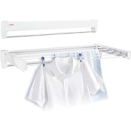 Leifheit Telegant 36 Protect Plus Stendibiancheria da parete, Stendibiancheria estensibile compatto, Stendino allungabile per bagno e balcone