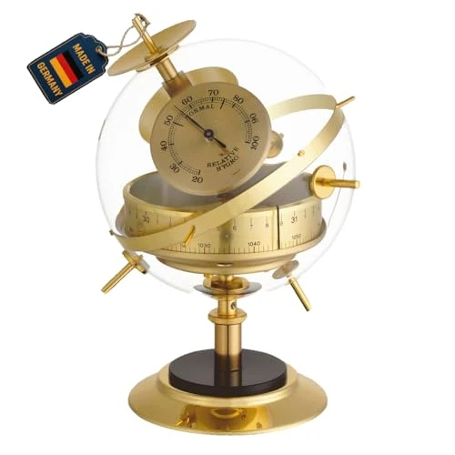 TFA Dostmann Stazione Meteo analogica Sputnik, 20.2047.52, con termometro, igrometro e barometro, Realizzata a Mano, per previsioni Meteo, Made in Germany, Ottone