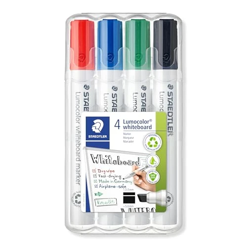 Limitiertes Angebot: STAEDTLER Whiteboard Marker Lumocolor, trocken und rückstandsfrei abwischbar, Keilspitze ca. 2 oder 5 mm, hohe Qualität Made in Germany, Set mit 4 Farben, 351 B WP4 von 4.99 EUR auf 4.99 EUR (Spare 0%)