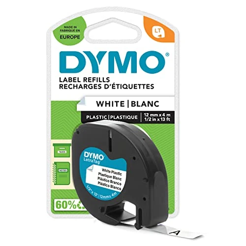 Offerta a tempo: Dymo LetraTag etichette originali in plastica | rotolo da 12 mm x 4 m | stampa nera su bianco | LT etichette autoadesive per etichettatrice LetraTag | 1 pezzo - 45% da 9.26 € a 5.10 €