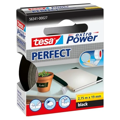Tesa Extra Power - Nastro in tessuto nero, lunghezza 2,75 m, larghezza 19 mm