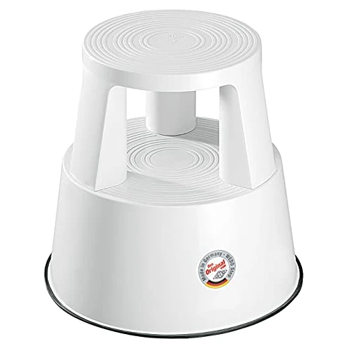 WEDO Rollhocker STEP aus bruchfestem Kunststoff - rollbarer Elefantenfuß Tritthocker, TÜV GS-geprüft, Made in Germany, rutschfest - Höhe ca. 43 cm, Tragkraft 150 kg, Farbe Weiß