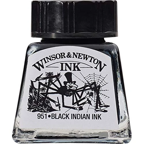 Winsor & Newton 1005030 Drawink Ink - tekeninkt voor kalligrafen, illustratoren, grafici, kunstenaars - waterbestendige kleuren, uitstekende transparantie - 14ml fles,zwarte indiaan