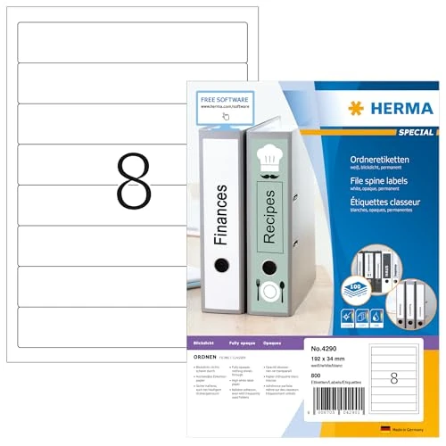 Offerta a tempo: HERMA Etichette per Raccoglitori, 192 x 34 mm, Etichette Adesive A4 per Stampante, 8 Etichette per Foglio, Bianco - 0.00% da 24.67 € a 24.67 €