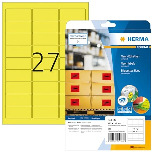 Offerta a tempo: HERMA Etichette per Marcatura, 63,5 x 29,6 mm, Etichette Adesive A4 per Stampante, 27 Etichette per Foglio, Giallo Neon - 0.00% da 12.60 € a 12.60 €