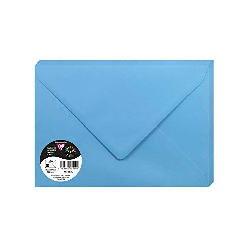 Offerta a tempo: Clairefontaine 5552C - Pacco da 20 Buste gommate - Formato C5 16,2x22,9cm - 120g/m² - Colore Turchese -Inviti Eventi e Corrispondenza - Gamma Pollen - Carta Premium Liscia - 0.00% da 9.88 € a 9.88 €