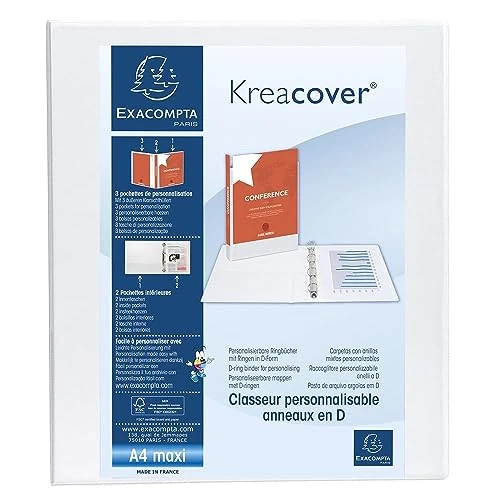 Limitiertes Angebot: Exacompta 51842E Ringbuch Kreacover aus festem PP, 4 Ringe 30 mm, Rücken 38mm, DIN A4+, 1 Stück, Weiß von 8.81 EUR auf 8.81 EUR (Spare 0%)