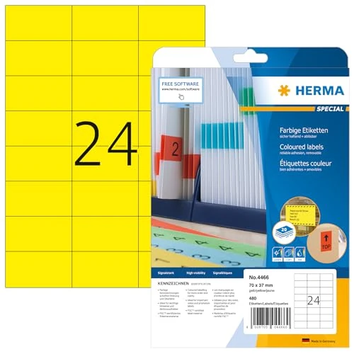 Offerta a tempo: HERMA Etichette Gialle, 70 x 37 mm, 480 Etichette A4, Stampabili, Adesive, Staccabili - 32% da 15.68 € a 10.65 €