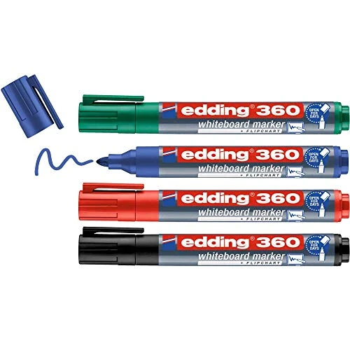 Offerta a tempo: edding 360 Marcatore per lavagne bianche punta tonda; Astuccio 4 pz.; Colori nero, rosso, blu e verde; Tratto 1,5-3mm - 0.00% da 6.24 € a 6.24 €
