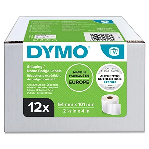 Limited-time offer: Dymo 54 mm x 101 mm LW Large Shipping Labels/Name Badges, 12 Rolls of 220 (2,640 Easy-Peel Labels), Self-Adhesive, for LabelWriter Label Makers, Authentic - Black, White from $176.53 to $176.53 (save 0.00%)