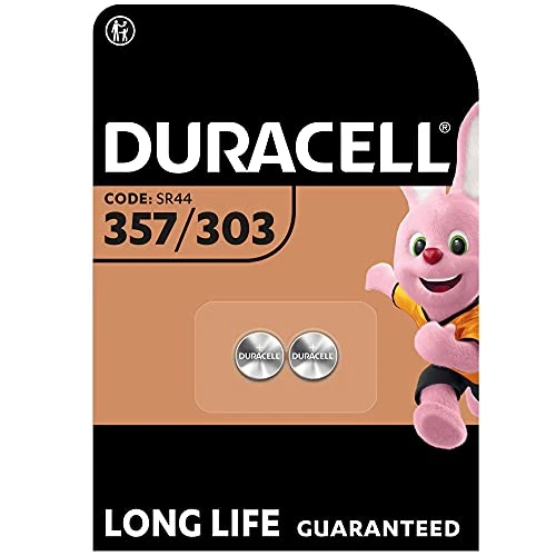 Duracell pilas especiales de óxido de plata 357/303 de 1,55 V (paquete de 2) (SR44/V357/V303/SR44W/SR44SW), diseñadas para su uso en relojes, calculadoras y dispositivos médicos