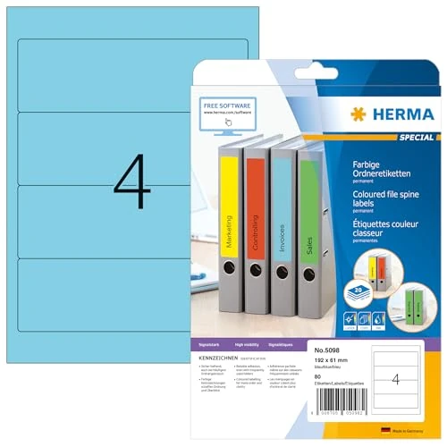 Tijdelijke aanbieding: HERMA 5098 ruge etiketten A4 kort/ras (192 x 61 mm, 20 velles, papier, mat) zelfklevend, bedrukbaar, permanente klevende kaartetiketten, 80 etiketten voor printer, blauw van 12.83 € naar 12.83 € (0.00% korting)