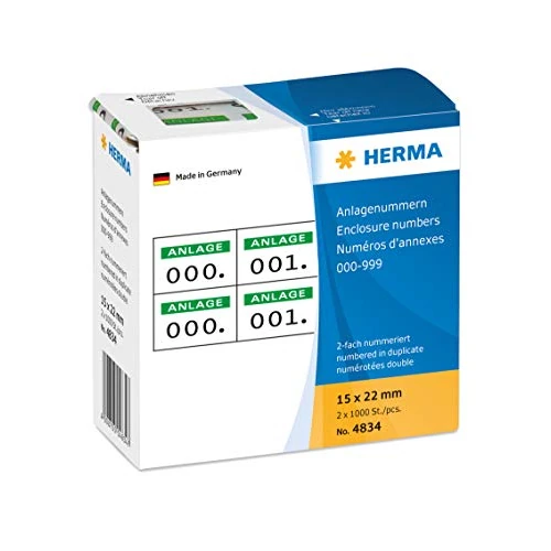 Oferta limitowana: HERMA Etykiety z numerami 0-999, podwójne, 2000 sztuk, 22 x 15 mm, samoprzylepne, matowe, podwójne sekwencyjne papierowe etykiety z numerami, numery na zasoby w pudełku dozownika, zielone z 80.03 zł na 80.03 zł (oszczędź 0.00%)
