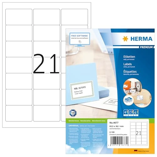 Offre limitée : Herma 4677 Étiquettes d'adresse 63,5 x 38,1 Premium A4 2100 pièces Blanc de 37.80 € à 34.26 € (9% de remise)