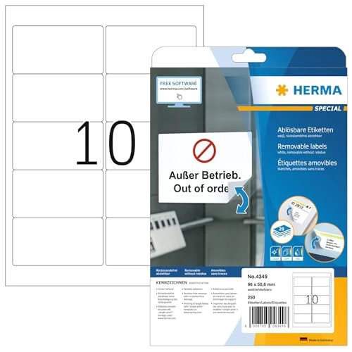 Offerta a tempo: HERMA Etichette Staccabili, 96 x 50,8 mm, Etichette Adesive A4 per Stampante, 10 Etichette per Foglio, Bianco - 32% da 17.95 € a 12.18 €