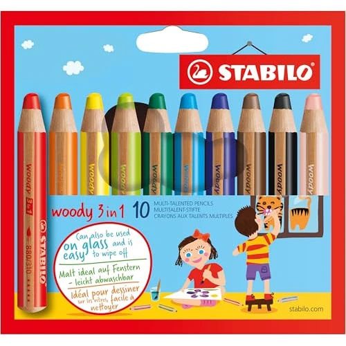 Tijdelijke aanbieding: STABILO - Kleurpotlood, aquarelpotlood & waskrijt in één - woody 3 in 1 - Etui met 10 kleuren van 22.95 € naar 14.57 € (37% korting)