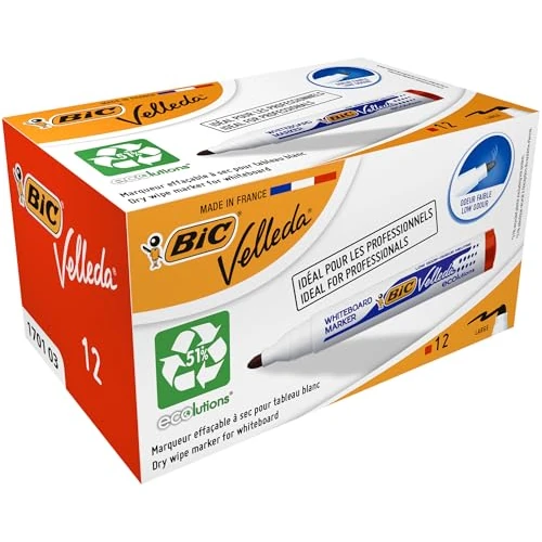 Offerta a tempo: BIC Velleda 1701 ECOlutions Pennarelli Per Lavagna Con Punta Media Tonda - Rossi, Confezione Da 12 - 0.00% da 16.77 € a 16.77 €