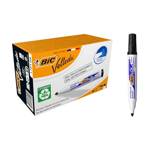 Oferta limitada: BIC Velleda Marking Rotuladores para pizarra blanca, Óptimo para material escolar y de oficina, 1701 ecolutions, 51% material reciclado, Negro, Punta Media, Caja de 12 de 10.65 € a 8.63 € (ahorro 19%)