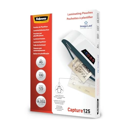 Oferta limitowana: Fellowes Capture A5 125 Mikronów Błyszczące Laminujące Woreczki (100 Szt.) z 51.76 zł na 51.76 zł (oszczędź 0.00%)