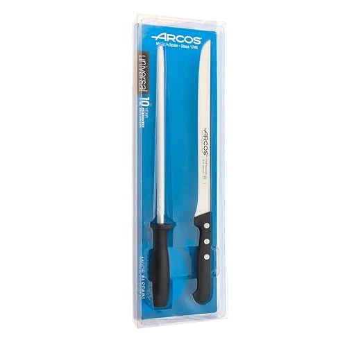 Tijdelijke aanbieding: ARCOS Universal Serie - Snijmessenset met hammes, set van 2 stuks (1 mes + 1 slijpstaal) - nitrum roestvrij stalen mes - polyoxymethileen (POM) handvat in zwarte kleur, 7 van 34.77 EUR naar 34.77 EUR (korting 0%)