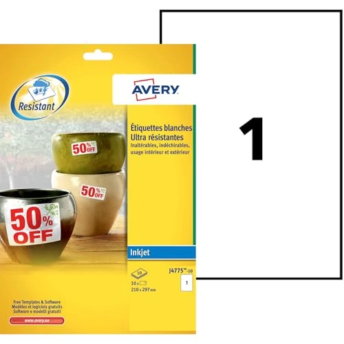 Offerta a tempo: Avery Italia J4775-10- Set di Etichette per Identificare Cavi ElettriciBianco, 210 x 297, 10 Pezzi - 27% da 30.98 € a 22.59 €