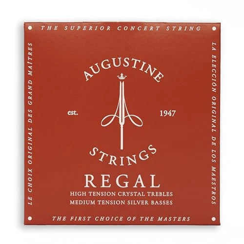 Augustine 650527 Corde per Chitarra Classica, Etichetta Regals, Set Cantini Precision-Round Extra High Tensione, Corde Basse Medium Tensione, Muta Rossa