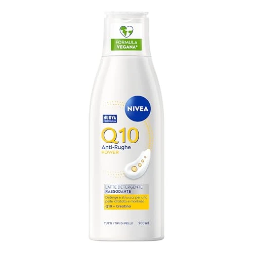 Offerta a tempo: NIVEA Q10 Latte Detergente Rassodante 200 ml, Detergente viso idratante e antirughe, Cleanser struccante con Coenzima Q10 e Creatina, Rimuove mascara waterproof, Skincare per tutti i tipi di pelle - 33% da 5.89 € a 3.97 €