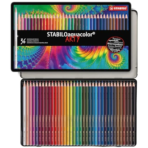 Aquarel glaspotlood - STABILO aquacolor - metalen etui met 36 stuks - met 36 verschillende kleuren