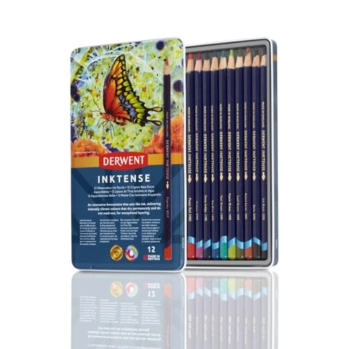 Limited-time offer: Derwent Inktense Permanent Watercolour Pencils, Set of 12 in a Tin, 4mm Premium Core, Water-Soluble, Ideal for Colouring, Painting and Crafting, Professional Quality (0700928) from 31.99 GBP to 21.12 GBP (save 34%)