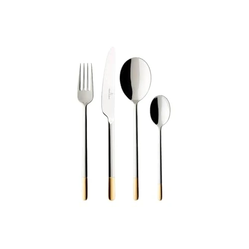 Limitiertes Angebot: Villeroy & Boch – Ella Teilvergoldet Tafelbesteck Gold 24 Teilig 6 Personen, Spülmaschinenfest, Rostfrei, Besteckset, Besteck Set, Vergoldetes Besteck, Essbesteck, Edelstahl/Blattgold-Applikationen von 349.00 EUR auf 239.99 EUR (Spare 31%)
