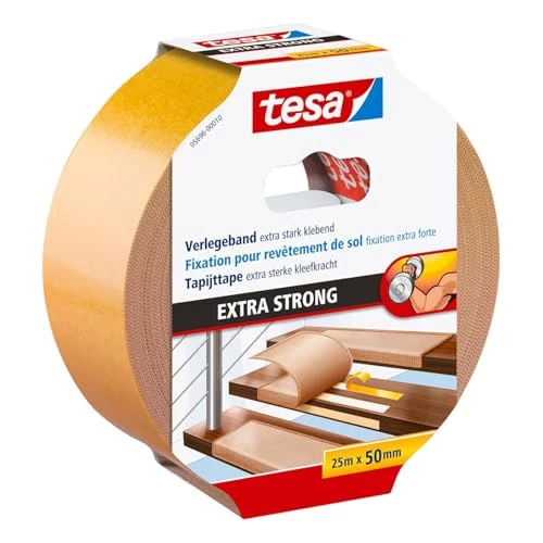 Oferta limitowana: tesa® taśma montażowa extra strong - dwustronna taśma samoprzylepna do mocowania wykładzin dywanowych i PCV - dwustronnie klejąca - 25 m x 50 mm z 39.50 zł na 39.50 zł (oszczędź 0.00%)