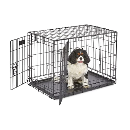 MidWest Homes for Pets 30-Inch Two-Door iCrate Folding Dog Crate with Divider Panel, Leak-Proof Tray & Secure Latches – Metal Wire Kennel for Medium Breeds – Portable, Durable & Easy to Assemble