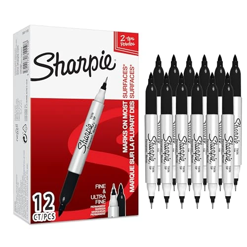 Offerta a tempo: Sharpie pennarelli indelebili a doppia punta | punta fine e ultrafine | Inchiostro nero | confezione da 12 - 15% da 20.00 € a 16.99 €