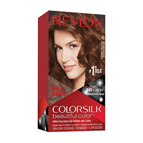 Revlon ColorSilk Colorazione Permanente Capelli Fai-da-te a Casa, Senza Ammoniaca e Arricchita con Cheratina, 46 - Castano-Marrone Dorato Medio