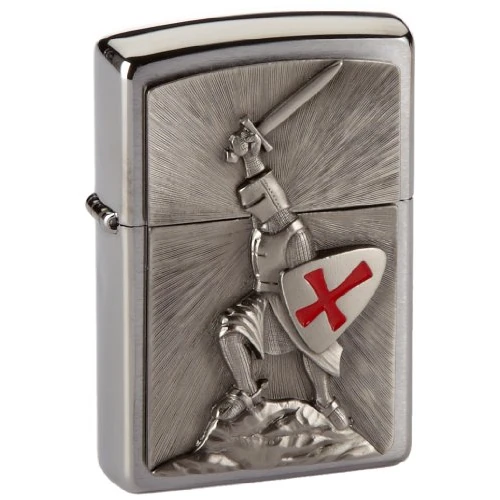 Zippo - Briquet Tempête, Emblème Croisade Victorieuse, Chrome Brossé, Rechargeable, Réutilisable, Résistant Au Vent, Coffret Cadeau, Fabriqué Aux États-Unis