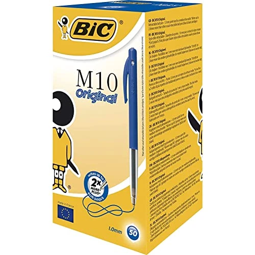 Offre limitee: BIC M10 Original Stylos-Bille Rétractables Pointe Moyenne (1,0 mm) - Bleu, Boîte de 50 de 31.61 EUR a 31.61 EUR (economie 0%)
