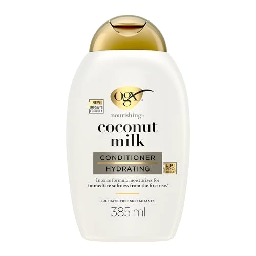 Limitiertes Angebot: OGX Coconut Milk Conditioner 385 ml, feuchtigkeitsspendende Haarspülung mit Rizinusöl und Kokosöl für geschmeidiges, glattes und glänzendes Haar mit LipiPro Shield Technologie von 7.99 EUR auf 6.99 EUR (Spare 13%)