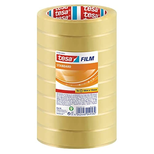 tesa Film Standard - przezroczysta wielofunkcyjna taśma klejąca do zastosowań domowych, szkolnych i biurowych, 66 m x 19 mm, 8 sztuk