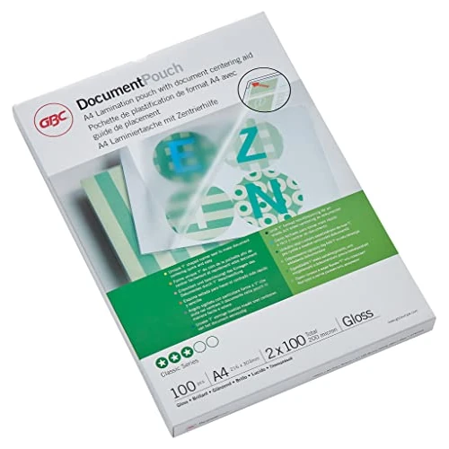 Offerta a tempo: GBC Pouch Confezione da 100 Buste per Plastificazione a Caldo, con Finitura Lucida, in Formato A4, Spessore di 2 x 100 Micron, 216 x 303 x 2 mm, 3740306 - 0.00% da 18.42 € a 18.42 €
