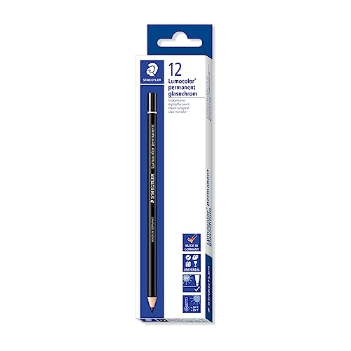 Offre limitee: Staedtler Lumocolor Glasochrom, Crayons noirs permanents pour tout type de surface, Résistants à l'eau et à la lumière, Couleurs intenses pigmentées, Boîte carton de 12 crayons assortis, 108 20-9 VE de 21.29 EUR a 18.10 EUR (economie 15%)