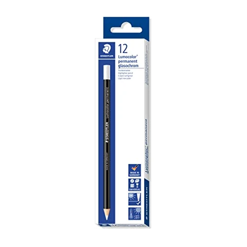 Offre limitee: Staedtler Lumocolor Glasochrom, Crayons blancs permanents pour tout type de surface, Résistants à l'eau et à la lumière, Couleurs intenses pigmentées, Boîte carton de 12 crayons assortis, 108 20-0 VE de 21.89 EUR a 21.89 EUR (economie 0%)