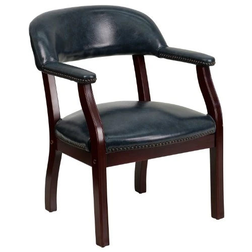Flash Furniture Luxurious Conference Chair, Wood, Navy Vinyl, 66.040000000000006 x 63.5 x 30.48 cm