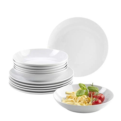 Limited offer: MÄSER, Barca Series, 12 Piece Dinnerware Set, White Porcelain Crockery for 6 People from 108.00 EUR to 108.00 EUR (save 0%)